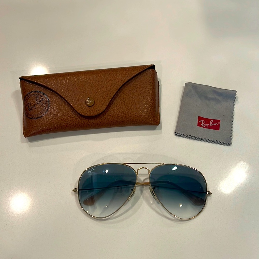 RAY-BAN RB3025 AVIATOR GRADIENT SUNGLASSES XXL 62mm Gold/Light Blue Gradient